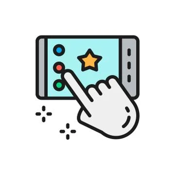 Portable game on smartphone, app flat color line icon. Stock Illustration