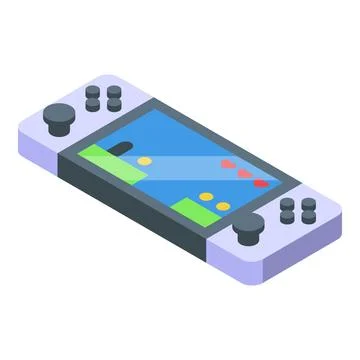 Portable gaming console displaying a platforming arcade game Stock Illustration