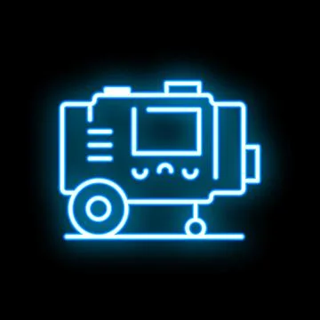 Portable generator with neon light effect on black background Stock Illustration