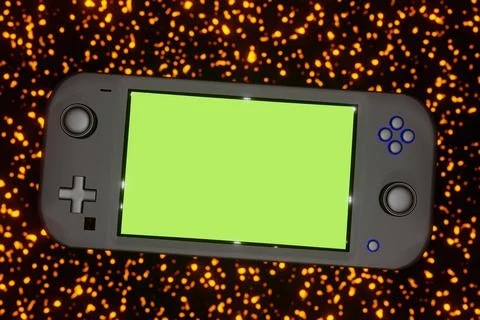 Portable Handheld Game Console flying on fire background 3D rendering Stock Illustration