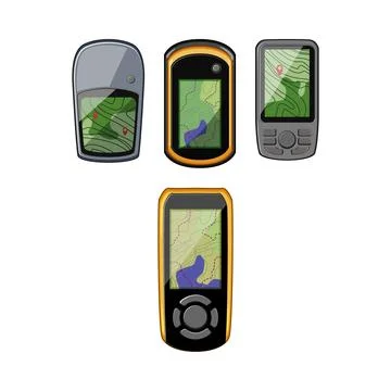 Portable hiking gps device displaying navigation map Stock Illustration