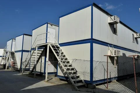 Portable house and office cabins. Labour Camp. Porta cabin. temporary houses. Stock Photos