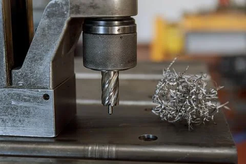 Portable magnetic drill. Rotabroach type cutters magnetic drill hole cutters Stock Photos