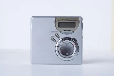 Portable mini CD player on white background Stock Photos