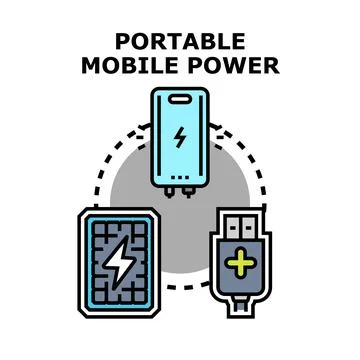 Portable mobile power concept with solar panel and power bank 스톡 일러스트