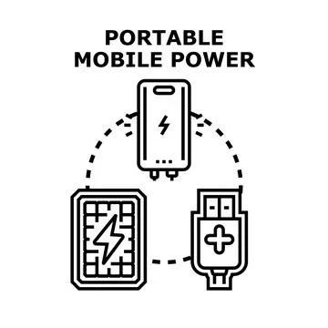 Portable mobile power concept with solar panel and power bank Stockillustratie