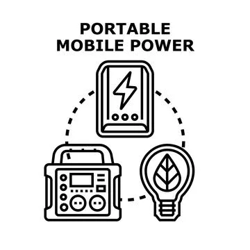 Portable mobile power station connecting energy source Stock Illustration