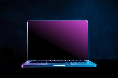 Portable modern silver computer on a black background. Stock Illustration