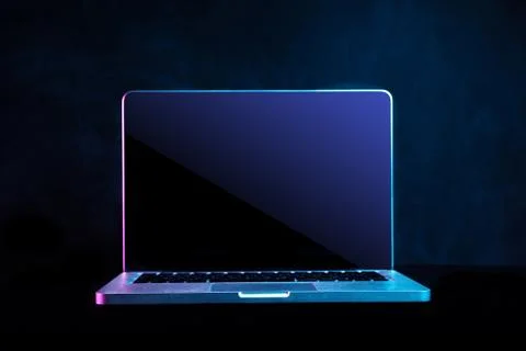 Portable modern silver computer on a black background. Stock Illustration