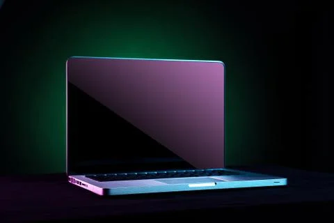 Portable modern silver computer on a black background. Stock Illustration