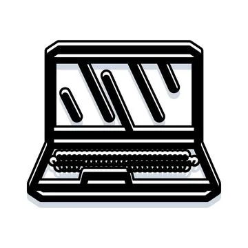 Portable notebook computer technology black and white illustration Stock Illustration