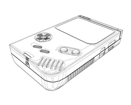 A portable outline game console in vector on a white background. Vector Stock Illustration