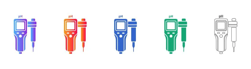 Portable pH Meter Icons with Separate Probe for Liquid Testing Stock Illustration