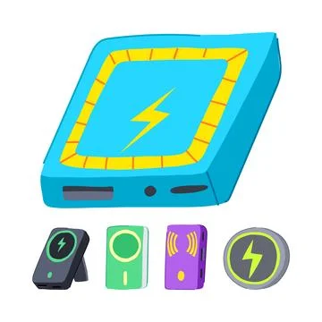 Portable power bank and wireless charging devices collection Stock Illustration