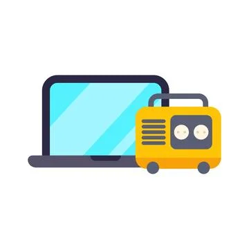 Portable power generator connected to modern laptop 스톡 일러스트
