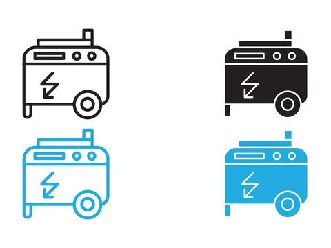 Portable power generator icon black and white vector outline sign Stock Illustration