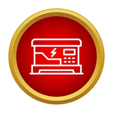 Portable power generator icon enclosed in a gold framed red circle Stock Illustration
