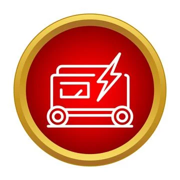 Portable power generator producing electricity icon on red button Stock Illustration