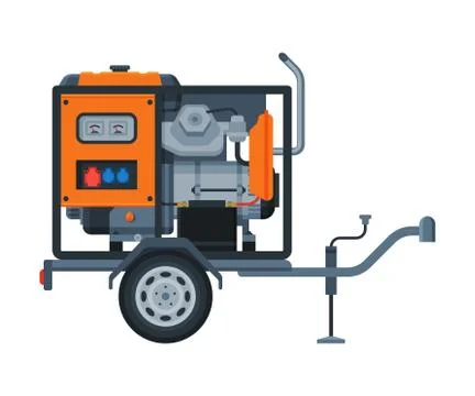 Portable Power Generator on Wheels, Electrical Engine Equipment Vector Stock Illustration