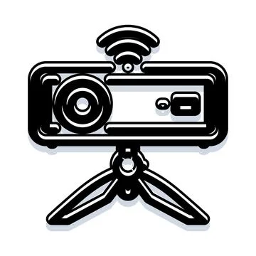 Portable projector showing wireless connectivity on tripod Illustrazione stock