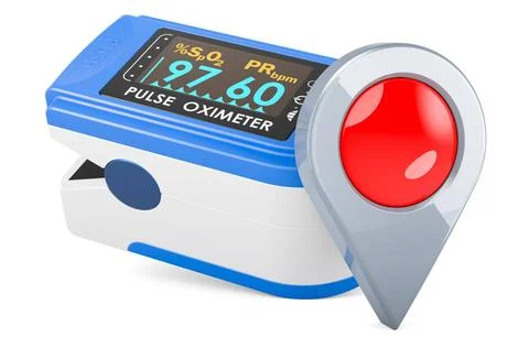 Portable Pulse Oximetry with map pointer. 3D rendering Portable Pulse Oxim... Stock Photos