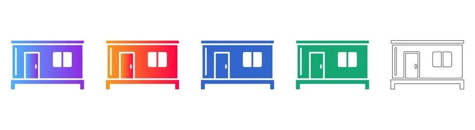 Portable Site Cabin Unit Vector Icon Set Stock Illustration
