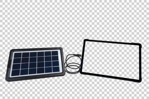 Portable solar panel connected to tablet pc with blank empty screen Stock Illustration