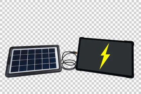 Portable solar panel connected to tablet PC Stock Illustration