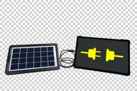 Portable solar panel connected to tablet pc isolated on transparent background Stock Illustration
