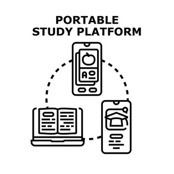 Portable study platform connecting digital education devices Stock Illustration