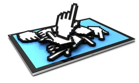 Portable tablet pc with hand cursor Stock Illustration