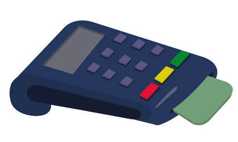 Portable terminal with inserted credit card. Vector stock illustration. Stock Illustration