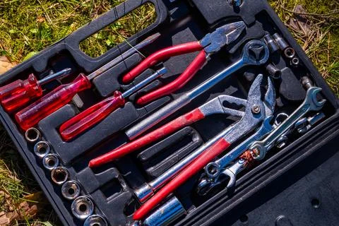Portable Tool Kit With Hand Tools Stock Photos