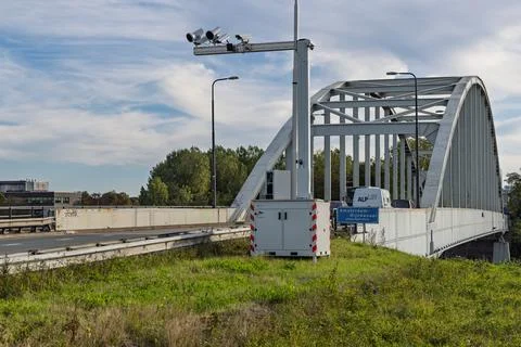 A portable traffic camera system, for speed and phone use enforcement, mounte Stock Photos