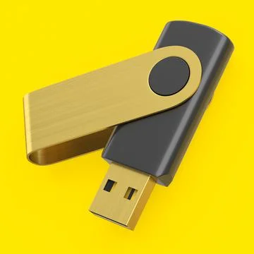 Portable USB flash drive stick for workspace isolated on yellow background Stockillustratie