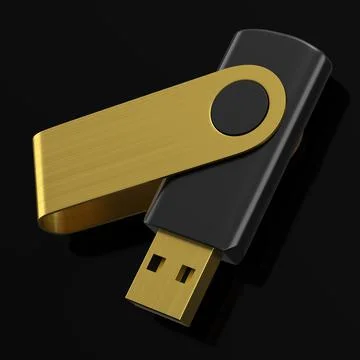 Portable USB flash drive stick for workspace isolated on black background Stockillustratie