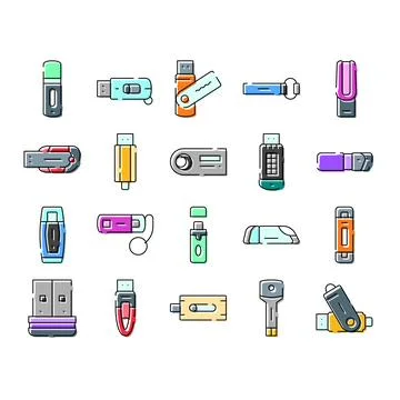 Portable usb flash drives collecting digital data storage イラスト素材