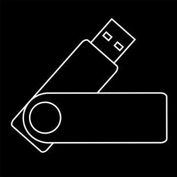 Portable USB Flash line art on Black Background Icon Stock-Illustration