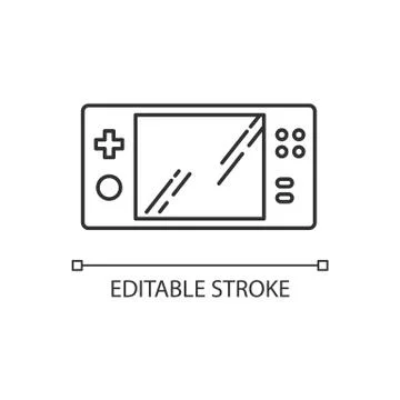 Portable video game console pixel perfect linear icon. Handheld gaming gadget 스톡 일러스트