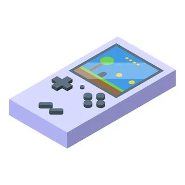 Portable videogame console showing pixel art game Illustrazione stock