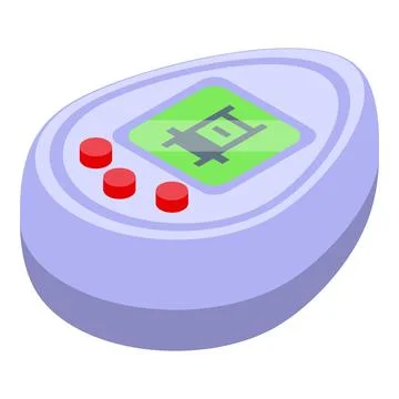 Portable virtual pet game showing pixelated creature on lcd screen Stock Illustration