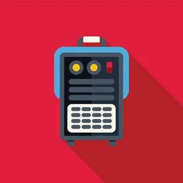 Portable welding machine casting long shadow on red background Illustrazione stock