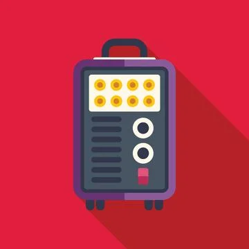 Portable welding machine casting long shadow on red background Illustrazione stock