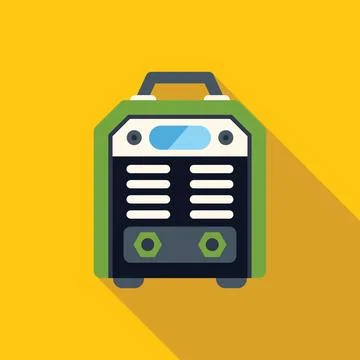 Portable welding machine casting a shadow on yellow background Illustrazione stock