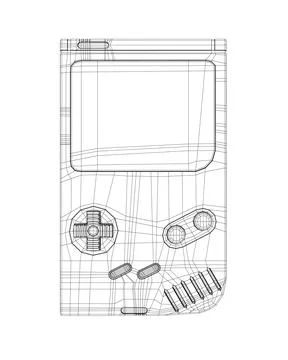 A portable wireframe game console in vector on a white background. Vector Stock Illustration