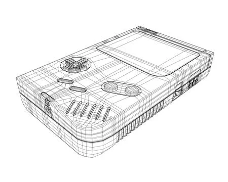 A portable wireframe game console in vector on a white background. Vector Stock Illustration