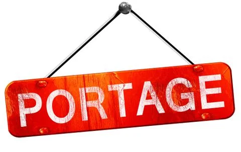 Portage, 3D rendering, a red hanging sign Stock Illustration