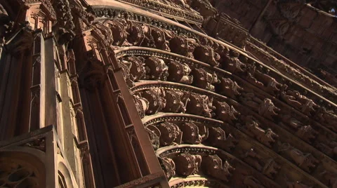 Portal decoration of Strasbourg Cathedral (pan shot) Stock Footage 59185923