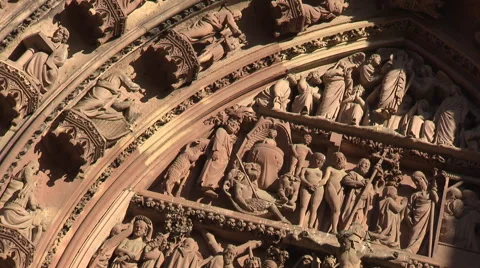 Portal decoration of Strasbourg Cathedral's main entrance Stock Footage 59185873