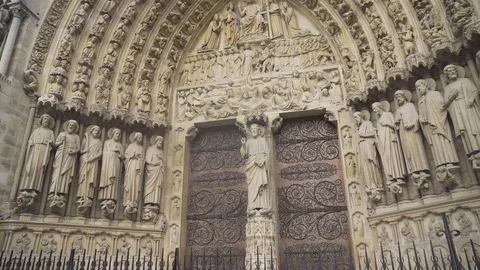 Portal of the last judgment Notre dame, Paris. Stock Footage